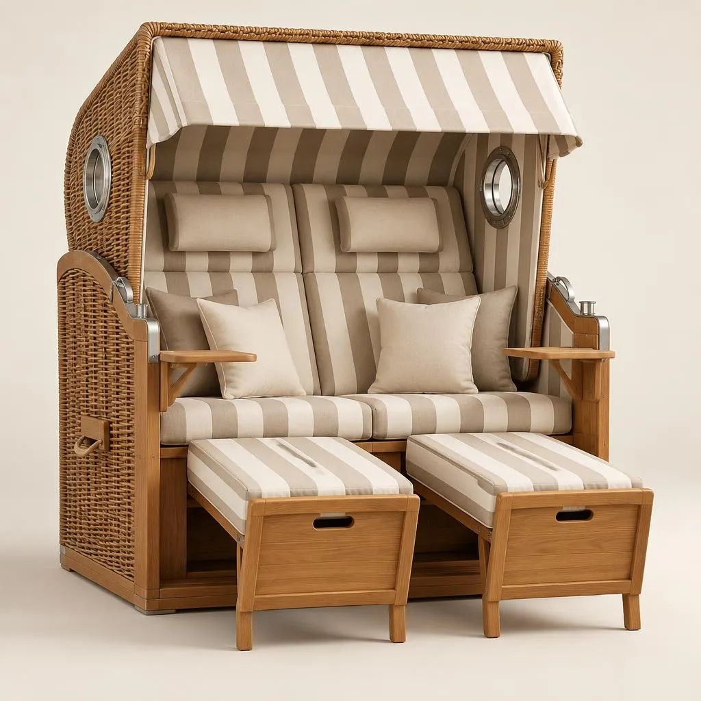 Extra breiter 2-Sitzer XXL Strandkorb mit zwei Fußstützen